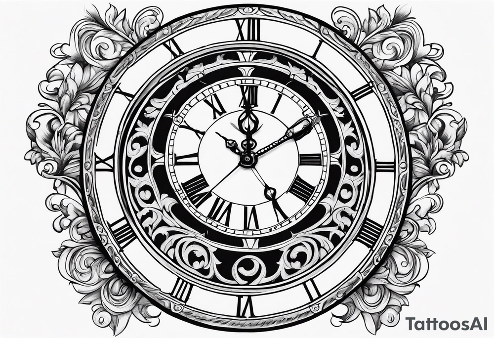 Roman clock with filigree tattoo idea