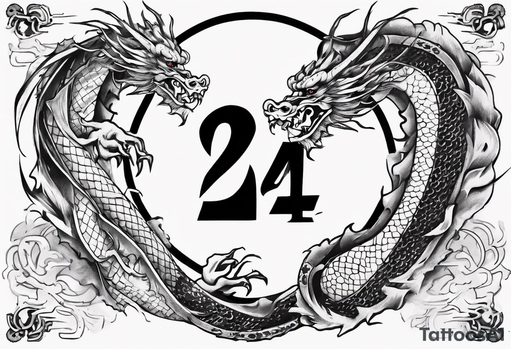 Number 24 with a Chinese dragon around it tattoo idea
