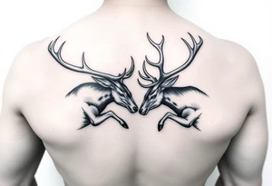 Two full body deer hitting horns in a low down fighting manner tattoo idea