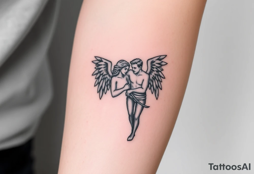 good and bad angel,two person tattoo idea