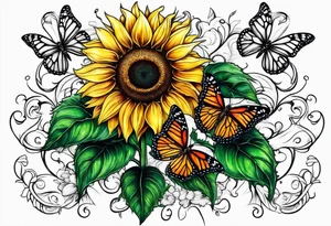 2 sunflowers on top of eachother with a butterfly underneath them tattoo idea