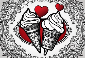 small ice cream cone with small red heart on it somewhere while representing Scotland tattoo idea