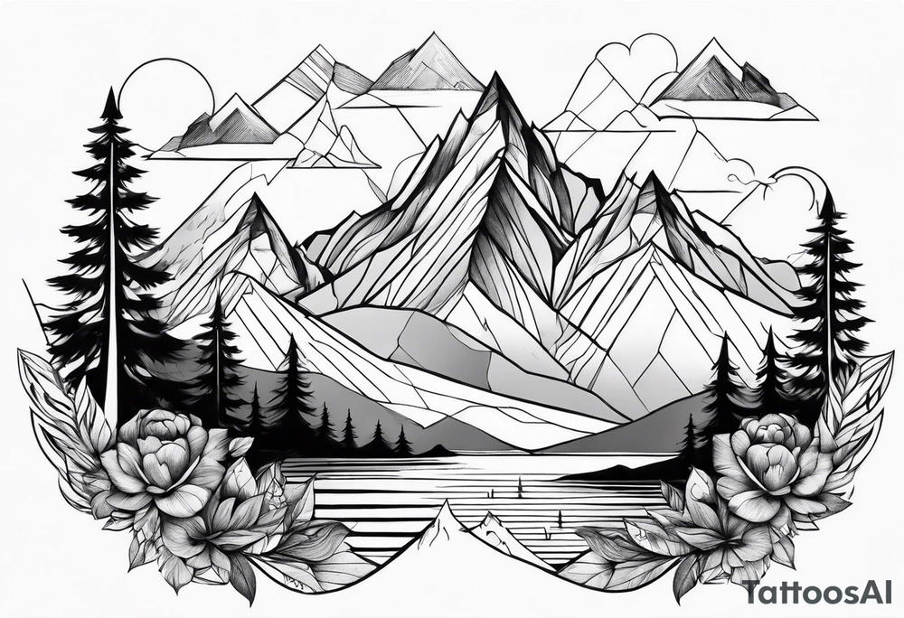 Whimsical mountains tattoo idea