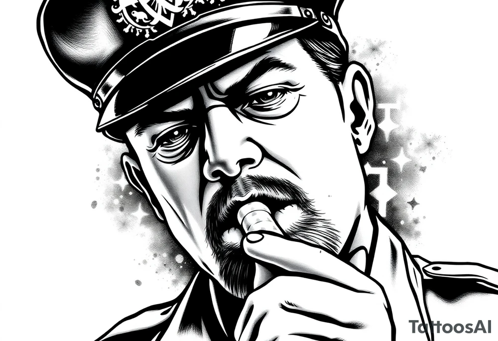 Simple American traditional style police officer smoking meth out of pipe tattoo idea
