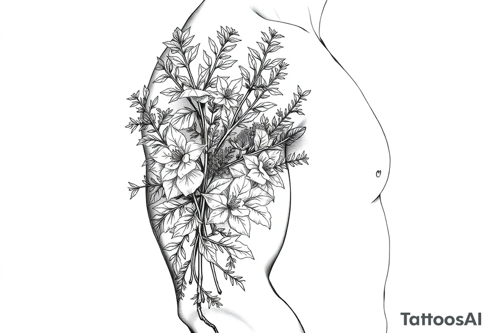 Parsley sage rosemary and thyme botanical drawing tattoo idea