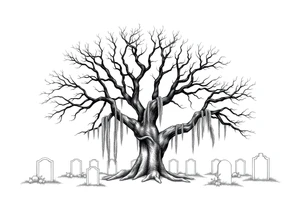 Laurel oak with Spanish moss in a cemetery tattoo idea