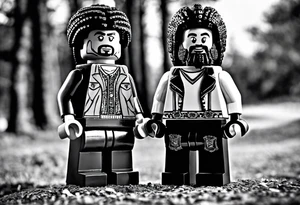 2 Lego figures in one scenery, one of them will be a Rastaman who is looking at the other one dribbling a basketball tattoo idea