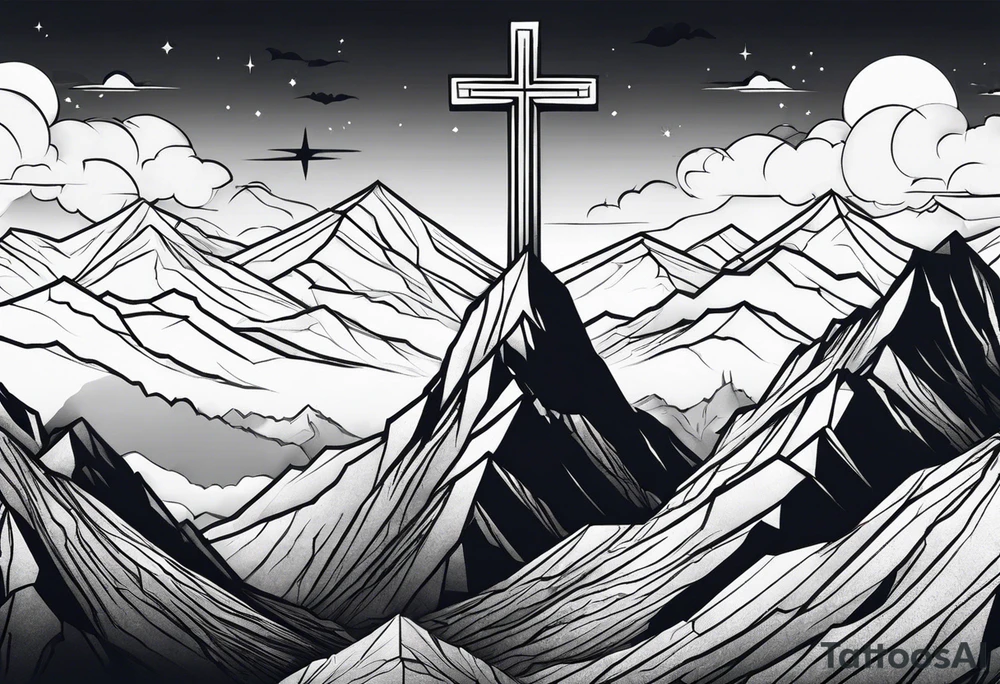 Cross on top of a mountain tattoo idea