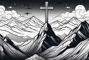 Cross on top of a mountain tattoo idea