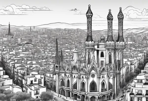 Barcelona cityscape with culture and music tattoo idea