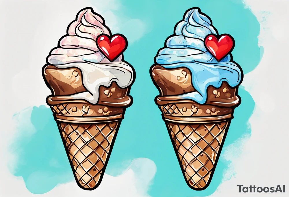 sketch chocolate chip ice cream cone with one red heart tattoo idea