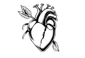 anatomical heart pierced by ornate arrow with flowing ribbons tattoo idea