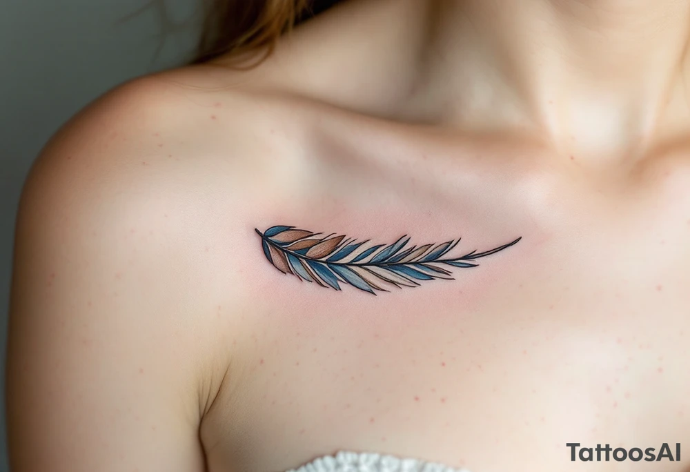 A soft, airy D made from layered feathers in white, soft brown, and dusty blue tones. tattoo idea