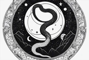 Fine line snake, moon phases, constellations tattoo idea
