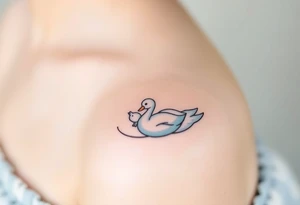 A swan with her baby duck in soft white and light blue hues, symbolizing purity and warmth tattoo idea