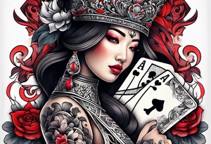 Asian Queen Of Spades tattoo sleeve hentai tattoo idea