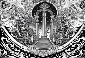 Valhalla sword shield stairs axe tattoo idea