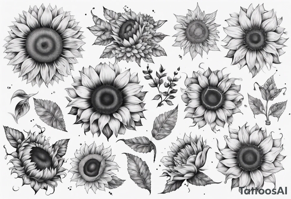 Sunflower sleeve with many flowers around it tattoo idea