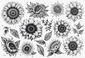 Sunflower sleeve with many flowers around it tattoo idea