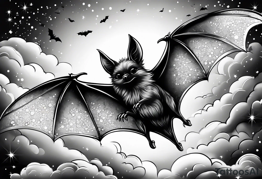 A bat coming out of clouds with sparkles tattoo idea A bat coming out of clouds with sparkles tattoo idea