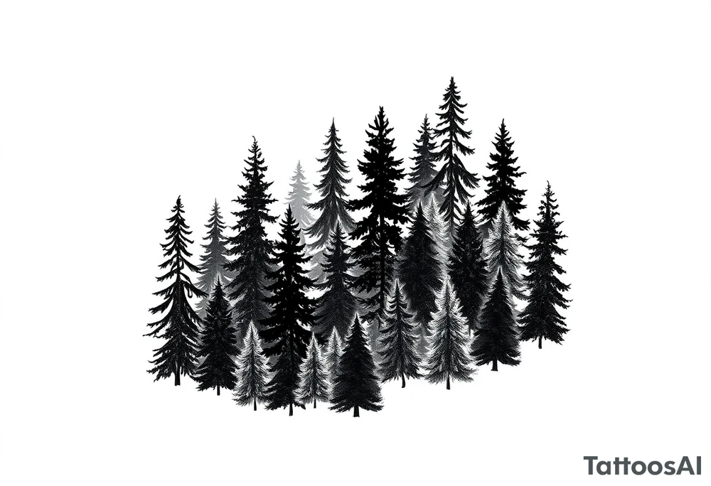 Coniferouse forest silhouette with black and gray trees tattoo idea Coniferouse forest silhouette with black and gray trees tattoo idea