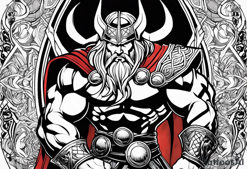 The Mighty Thor from comics in the 70's with a vignette in the background tattoo idea