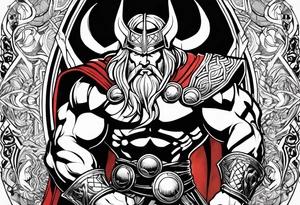 The Mighty Thor from comics in the 70's with a vignette in the background tattoo idea