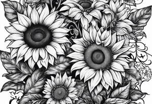 Psalm 23 leg sleeve with sunflowers and the verses lining the vines and leaves tattoo idea