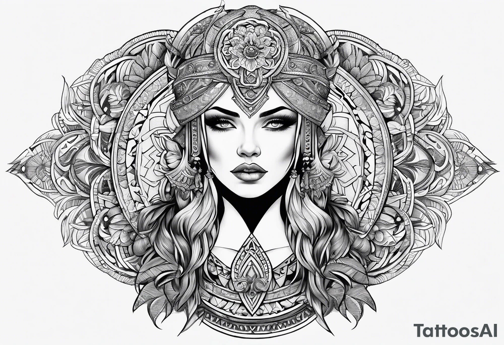 Viking, feminine warrior, mandala, bedroom eyes tattoo idea