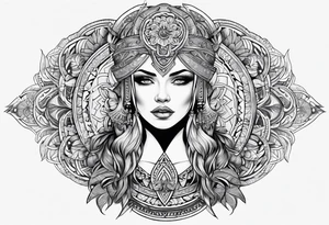 Viking, feminine warrior, mandala, bedroom eyes tattoo idea