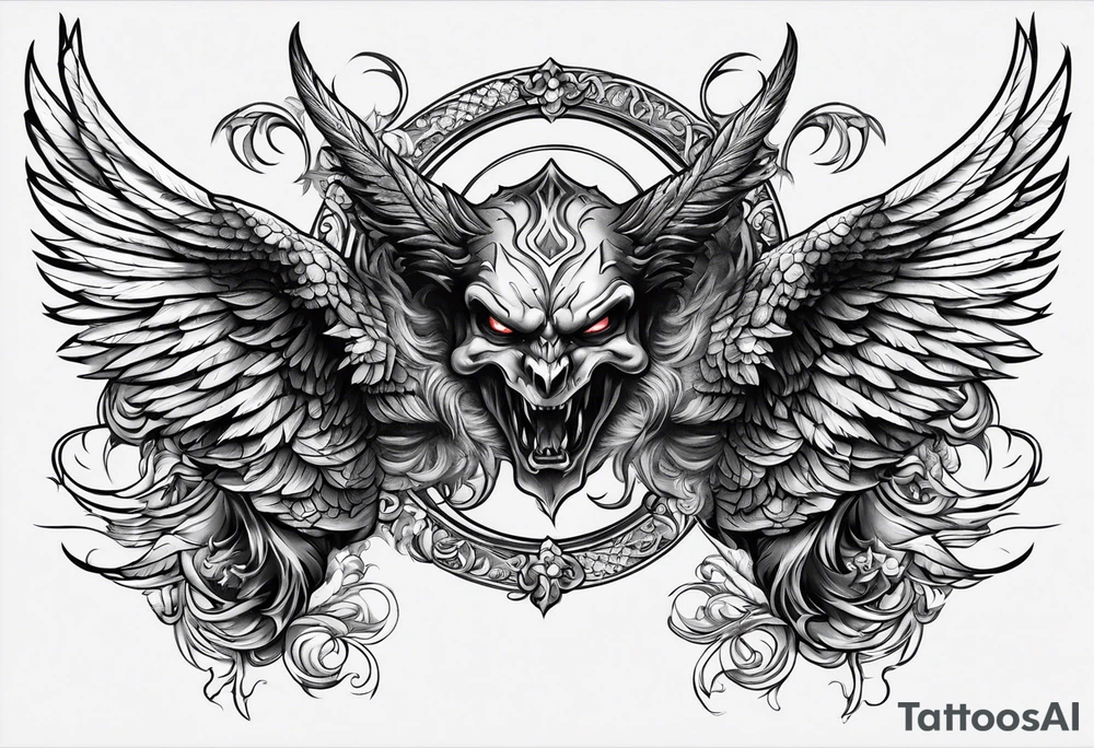 Devil with angel wings fighting upward tattoo idea Devil with angel wings fighting upward tattoo idea