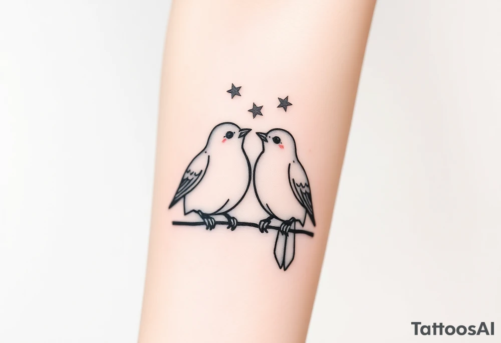 two birds sitting, stars and infinite theme couples tattoo tattoo idea two birds sitting, stars and infinite theme couples tattoo tattoo idea