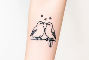 two birds sitting, stars and infinite theme couples tattoo tattoo idea
