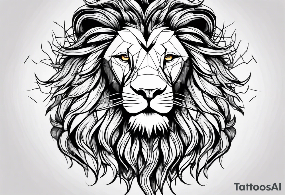 Tree with roots turns into lion head tattoo idea