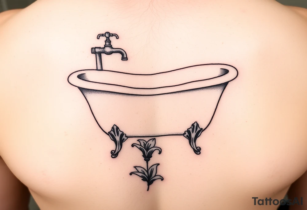clawfoot bathtub with simple faucet and lily coming up out the floor tattoo idea