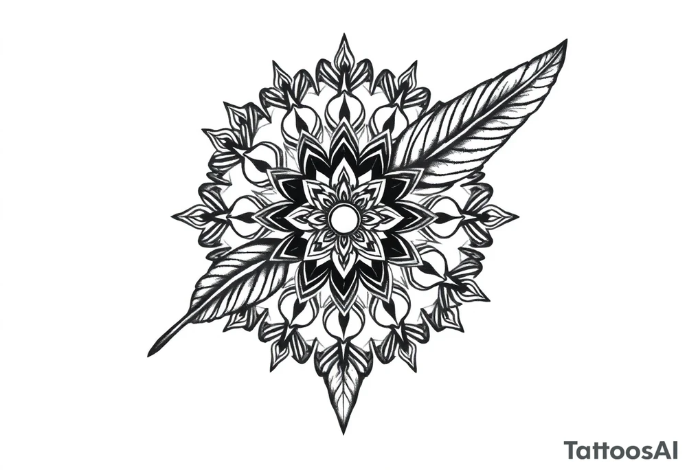 spiritual feather indian mandala shaman tattoo idea