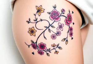 Vine with flowers: daffodil,
Lily, chrysanthemum, rose, aster, narcissus tattoo idea
