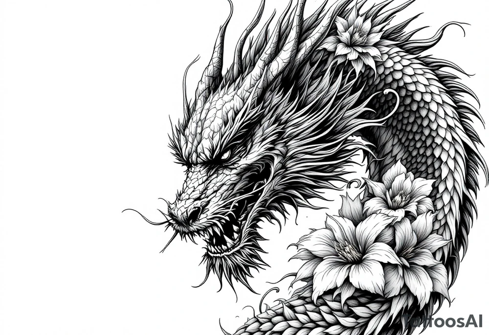 dragon with flowers tattoo idea