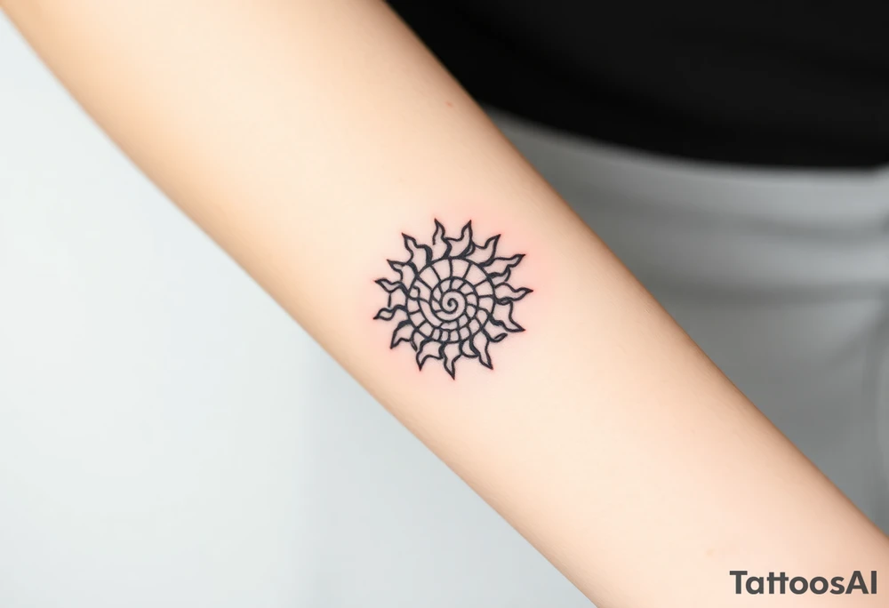 Fibonacci spiral shell sun tattoo idea
