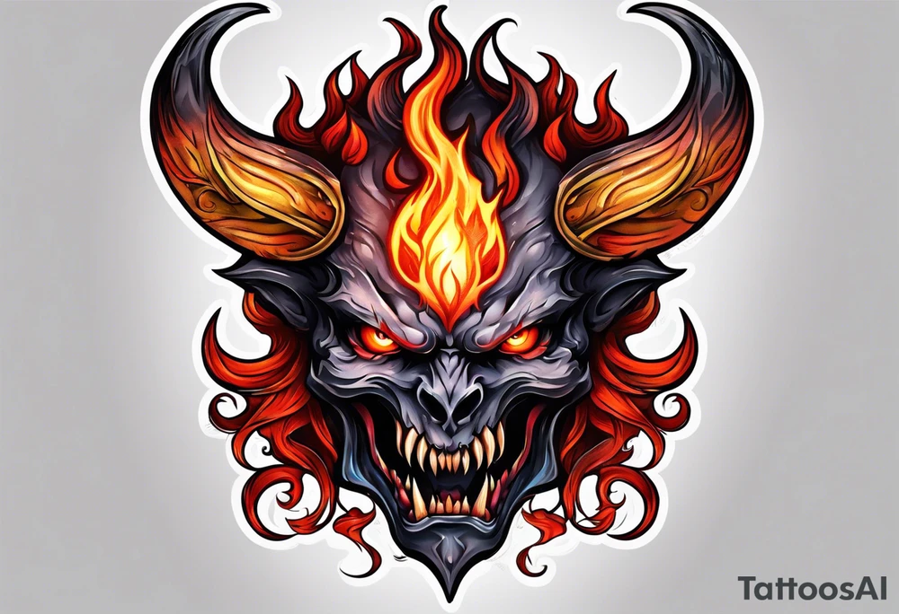 demon with flames tattoo idea