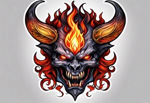 demon with flames tattoo idea