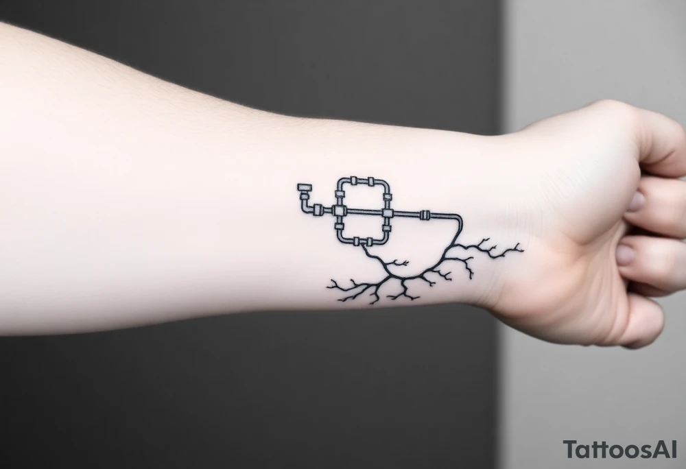 System of pipes that transitions and transforms at the end into veins of forearm tattoo idea