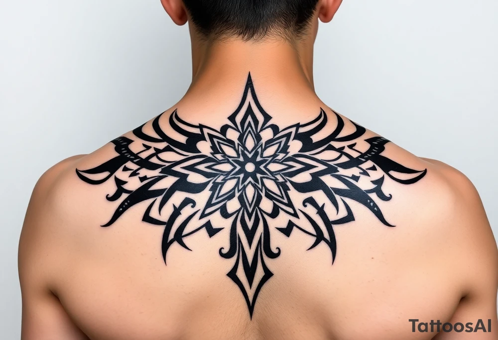 Extra large female back mendela tattoo idea