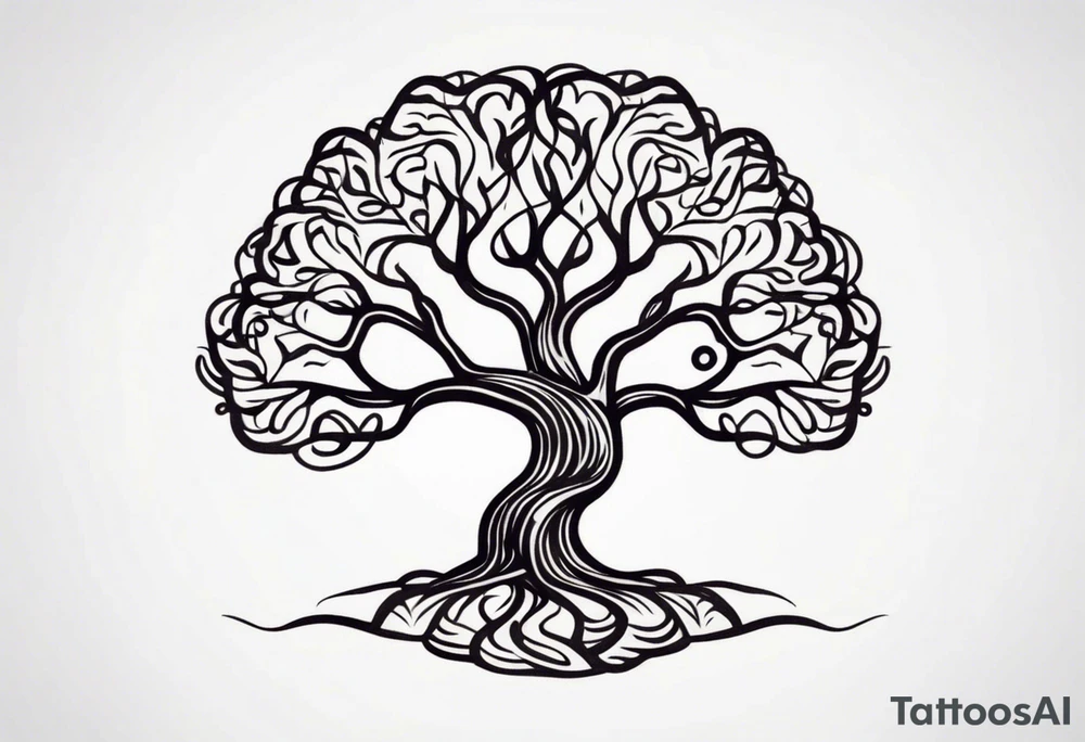 a small tree with its roots morphing into the shape of a brain tattoo idea