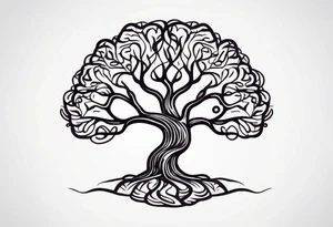 a small tree with its roots morphing into the shape of a brain tattoo idea
