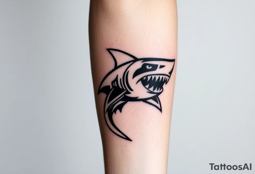 Masculine strong shark flowing forward in water tattoo idea