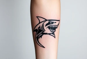 Masculine strong shark flowing forward in water tattoo idea