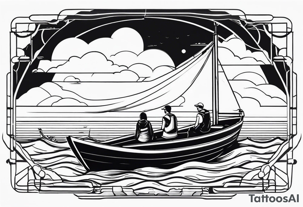 BOAT IN SEA WITH PEOPLE tattoo idea
