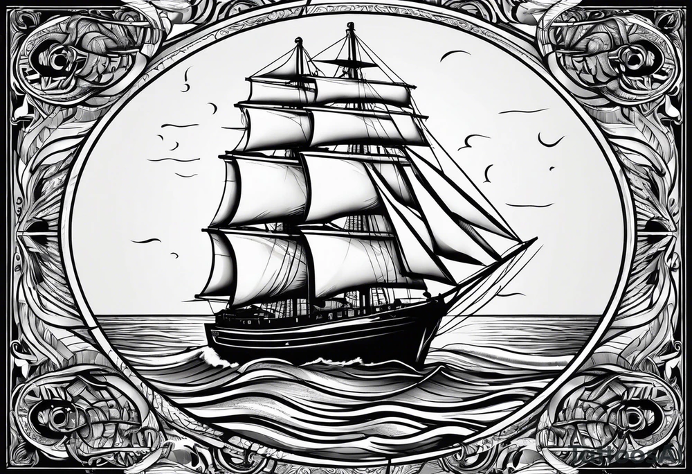 voilier vue de face. phare maritime dans le voilier servant de mat pour les voiles. tattoo idea