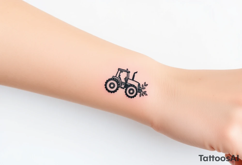 A bracelet that includes a very small tractor and flowers tattoo idea